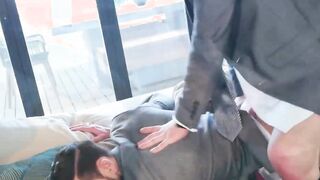 A man dressed in a suit Ricky Blue does a doggiestyle analfuck