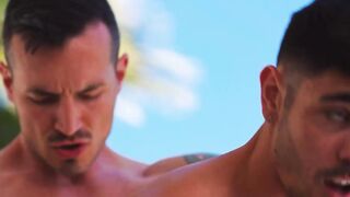 Bottom gay Derek Kage and Trevo Harris rides hard with Nico Coopa  in 3some sex