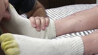 Sleeping jock got his toes sucked by a homosexual pervert