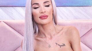 Big fake tits blonde fucks dildo on solo webcam show
