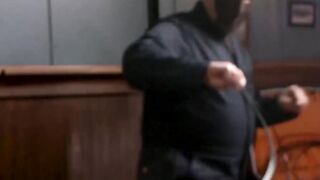 Lonely customer fucks bound bartender with a dildo