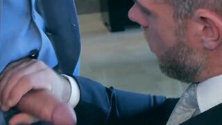 Businessman executive compelled to suck big cock and get rawed