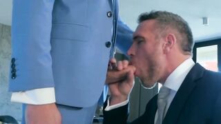 Businessman executive compelled to suck big cock and get rawed