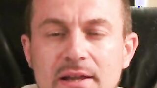 Hairy mature stud tugs on his dick and explodes with jizz