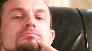 Hairy mature stud tugs on his dick and explodes with jizz
