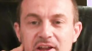 Hairy mature stud tugs on his dick and explodes with jizz
