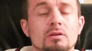 Hairy mature stud tugs on his dick and explodes with jizz