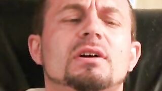 Hairy mature stud tugs on his dick and explodes with jizz