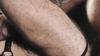 Masked tattooed guy suck his chubby hairy friends dick Hoe 2