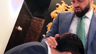 Classy gay chokes on massive dick before being analrammed