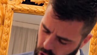 Classy gay chokes on massive dick before being analrammed