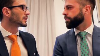 Classy gay chokes on massive dick before being analrammed