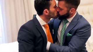 Classy gay chokes on massive dick before being analrammed