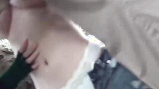 Hot Japanese babe with nice tits peeing through her panties
