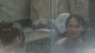 Wet nude Japanese girls in water are watched by hidden guy