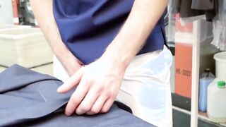 The intern is caught playing with his bosss suit