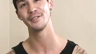 Inked amateur teases with his slim fit body and masturbates