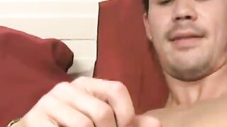 Inked amateur teases with his slim fit body and masturbates