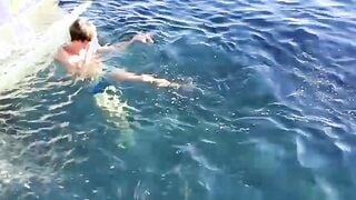 After going swimming blonde twinky strokes his cock