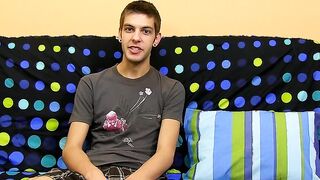 Young skinny gay dude having fun with his throbbing penis