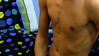 Young skinny gay dude having fun with his throbbing penis