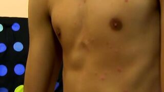 Young skinny gay dude having fun with his throbbing penis