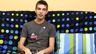 Young skinny gay dude having fun with his throbbing penis
