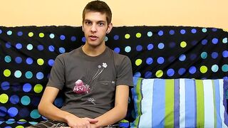 Young skinny gay dude having fun with his throbbing penis