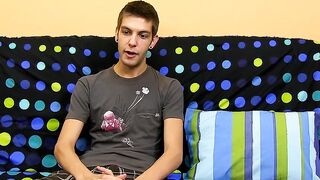 Young skinny gay dude having fun with his throbbing penis