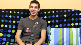 Young skinny gay dude having fun with his throbbing penis