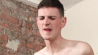 Bound skinny twink slave cock stroked by deviant master