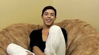 Teenage twinkle tugs at his hard boner revealing butthole