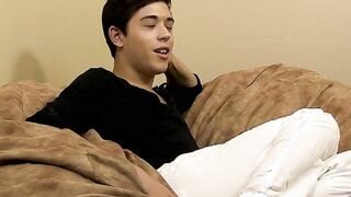 Teenage twinkle tugs at his hard boner revealing butthole