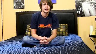 Young butt muncher gives an interview and masturbates solo