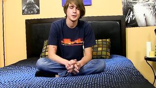 Young butt muncher gives an interview and masturbates solo