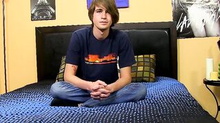 Young butt muncher gives an interview and masturbates solo