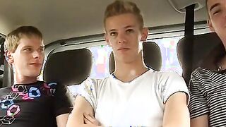 Three young twinks suck each others cocks and bareback
