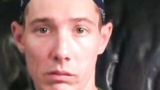 Rough gay shows off his body and big cock while masturbating