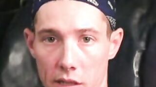 Rough gay shows off his body and big cock while masturbating