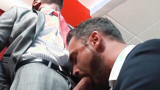 Man in a suit wild Logan Moore beat in a doggy fashion while rimming