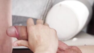 Beautiful guy and a girl with big breasts make a cute couple