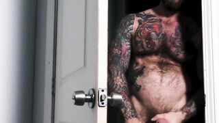 Inked daddy discovers stepson watching pornography and drills him