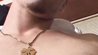 Straight dude jerks off his cock while babe blows huge cock