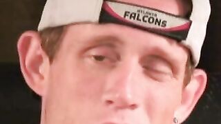 Amateur shoots a load in his hand after solo masturbation