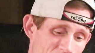 Amateur shoots a load in his hand after solo masturbation