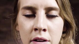 Blonde experiences machine fucking in a rope bondage