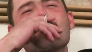 Hairy stud shoots a thick load after intense masturbation