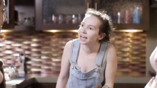 Brat lesbian fucks plumbers apprentice in the kitchen