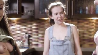 Brat lesbian fucks plumbers apprentice in the kitchen