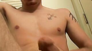 Stroking erect cock and cuming session with straight dude